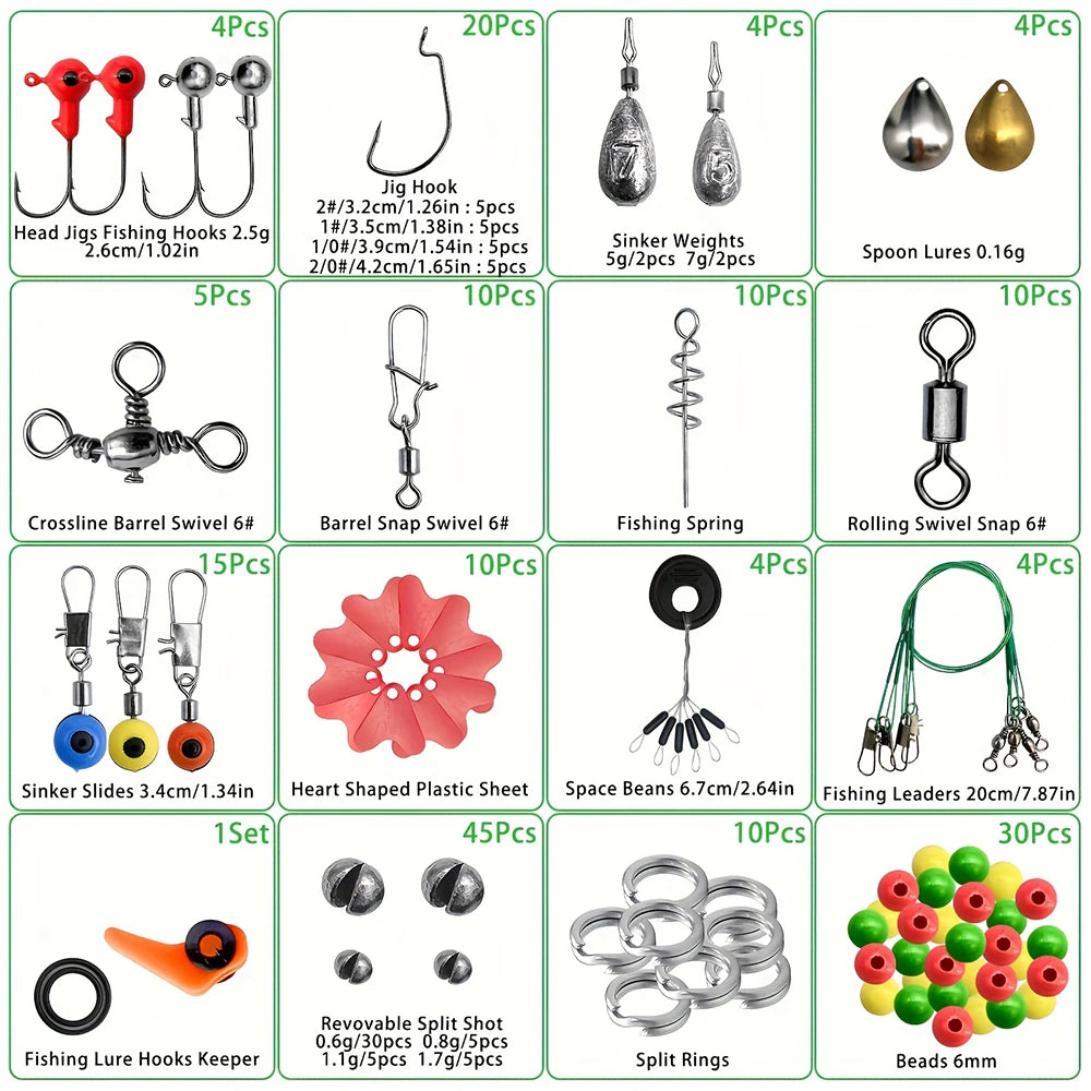 Comprehensive 187 Piece Fishing Tackle Kit Set With Hooks