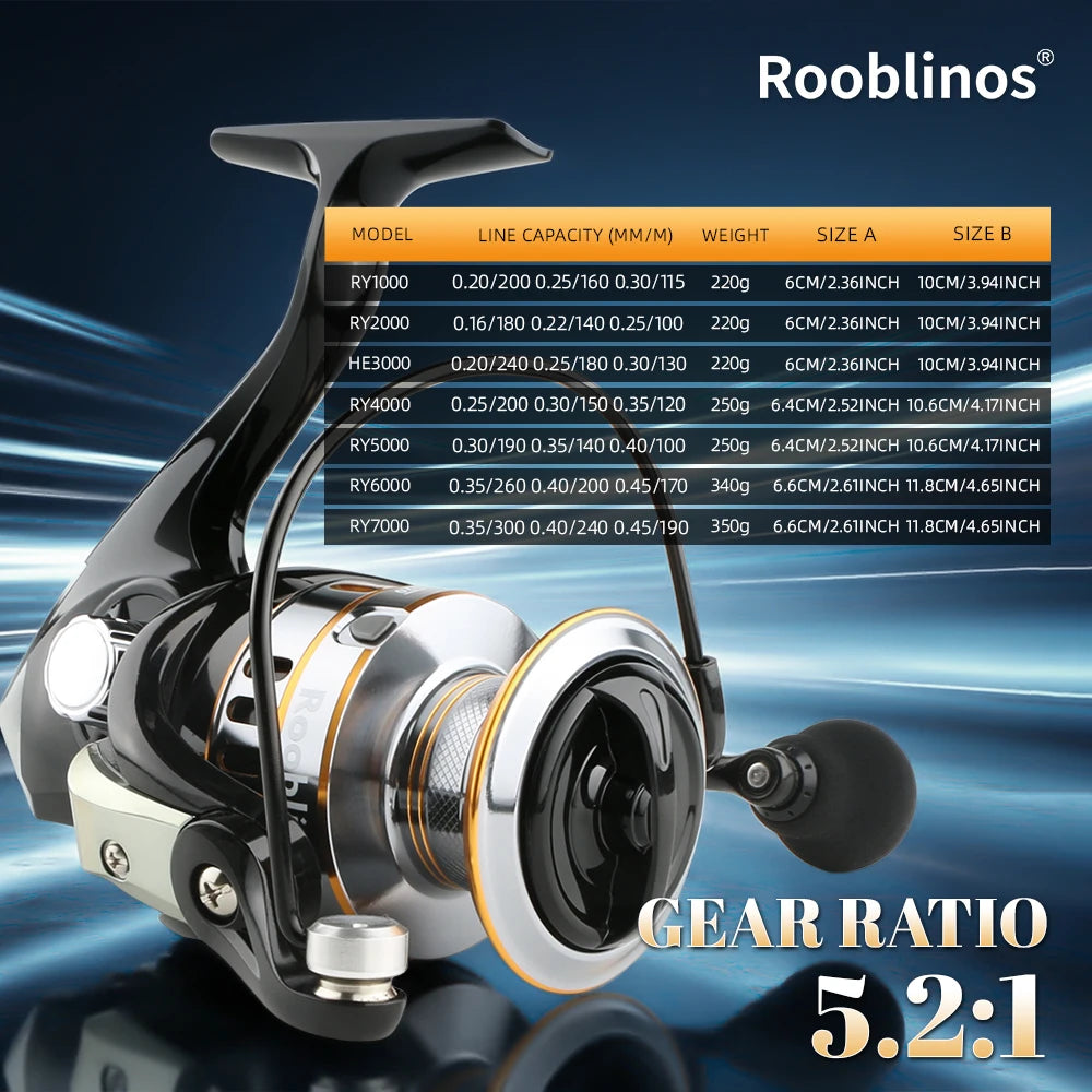 Rooblinos RY Spinning Reel With Aluminum Spool For Fishing