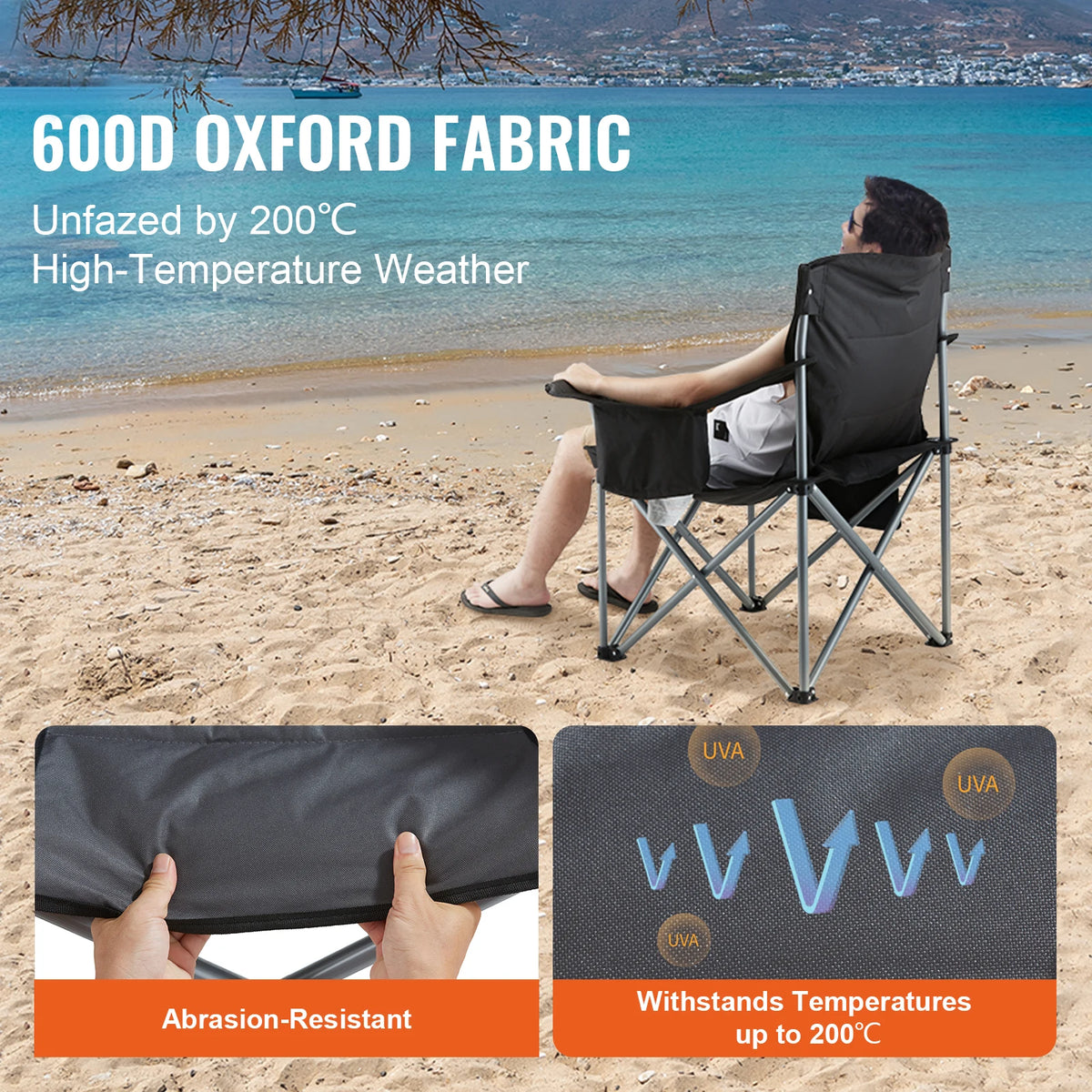 Vevor Portable Folding Chair With Lumbar Support And Armrests