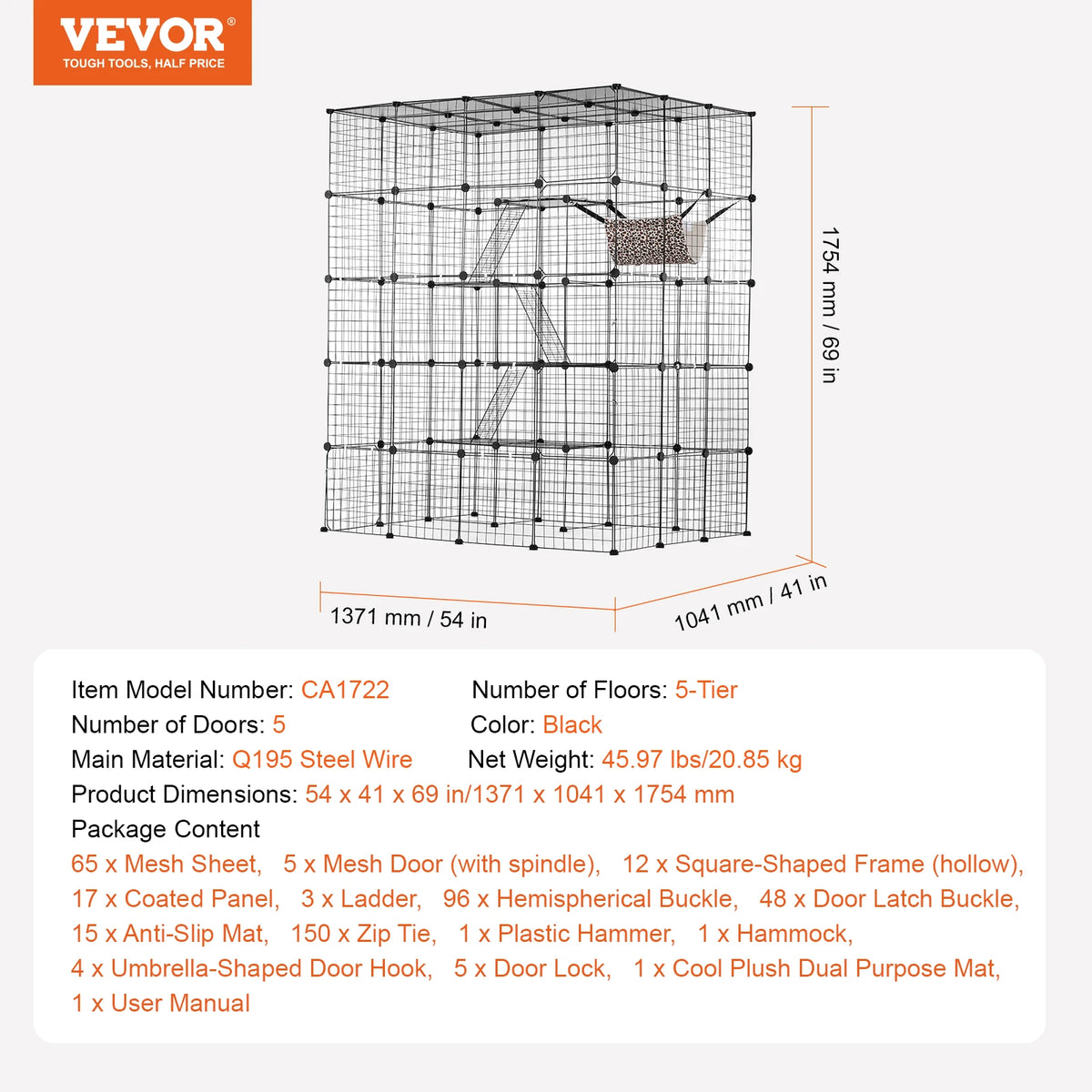 SucceBuy Multilayer Metal Cat Cage With Hammock And Ramp