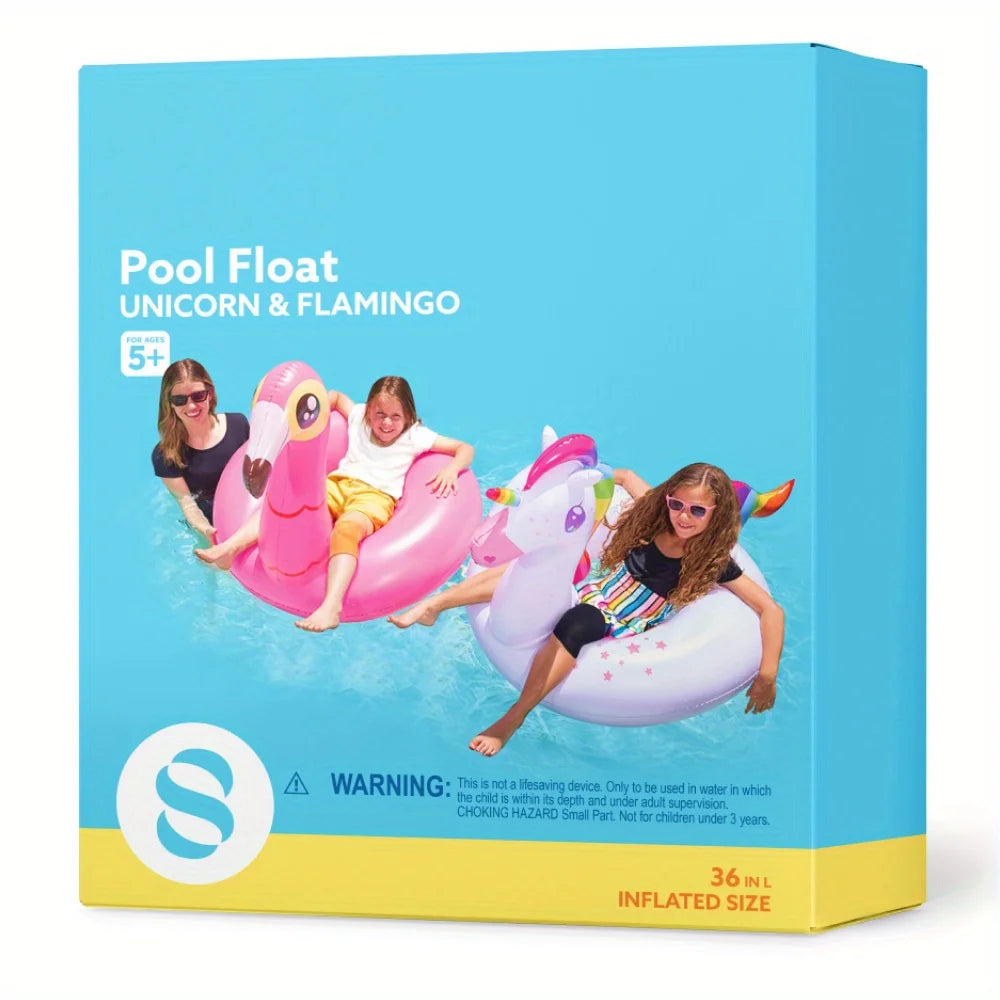 Joyfy Flamingo Unicorn Pool Floats 2 Pack Inflatable Tubes For Kids