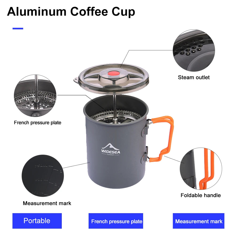 Widesea Aluminium Alloy Camping Coffee Pot And French Press Outdoor Cookware