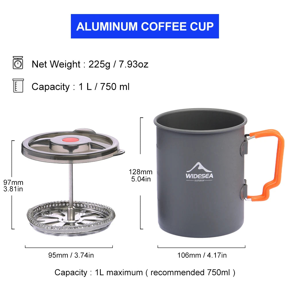 Widesea Aluminium Alloy Camping Coffee Pot And French Press Outdoor Cookware