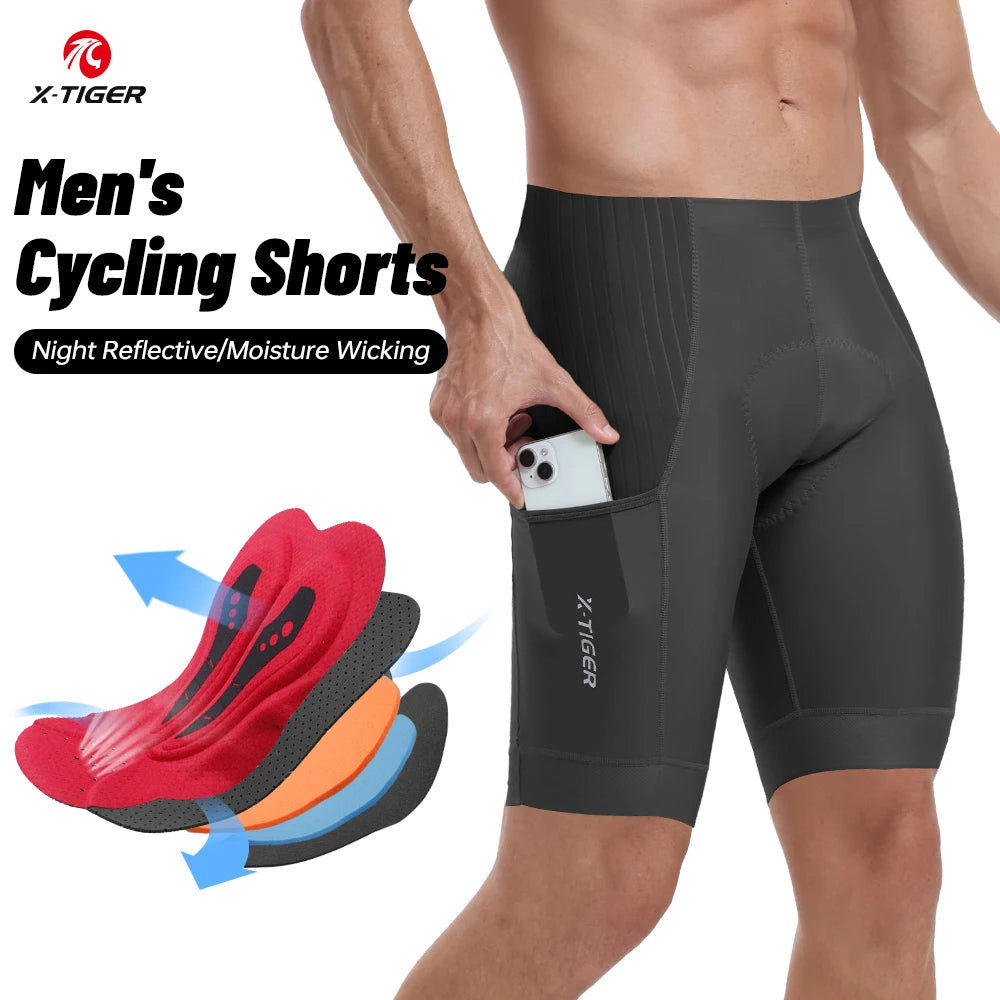 X-Tiger Men's Padded Cycling Shorts For Road And Mountain Biking With Pockets