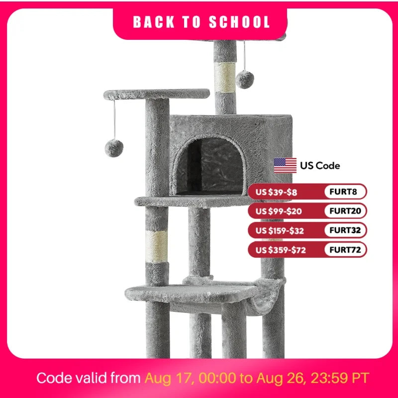 Jhk Sturdy Multi Tier Cat Tree With Sisal Scratching Condo