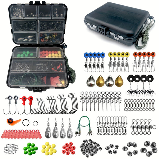Comprehensive 187 Piece Fishing Tackle Kit Set With Hooks