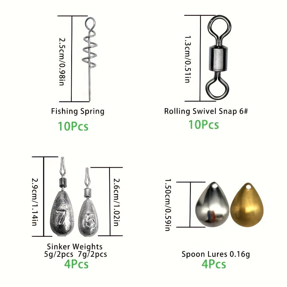 Comprehensive 187 Piece Fishing Tackle Kit Set With Hooks