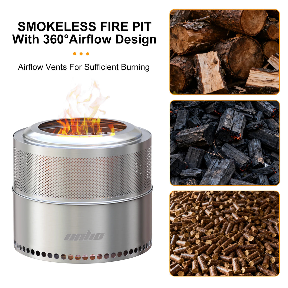 Stainless Steel Smokeless Fire Pit For Outdoor Wood Burning