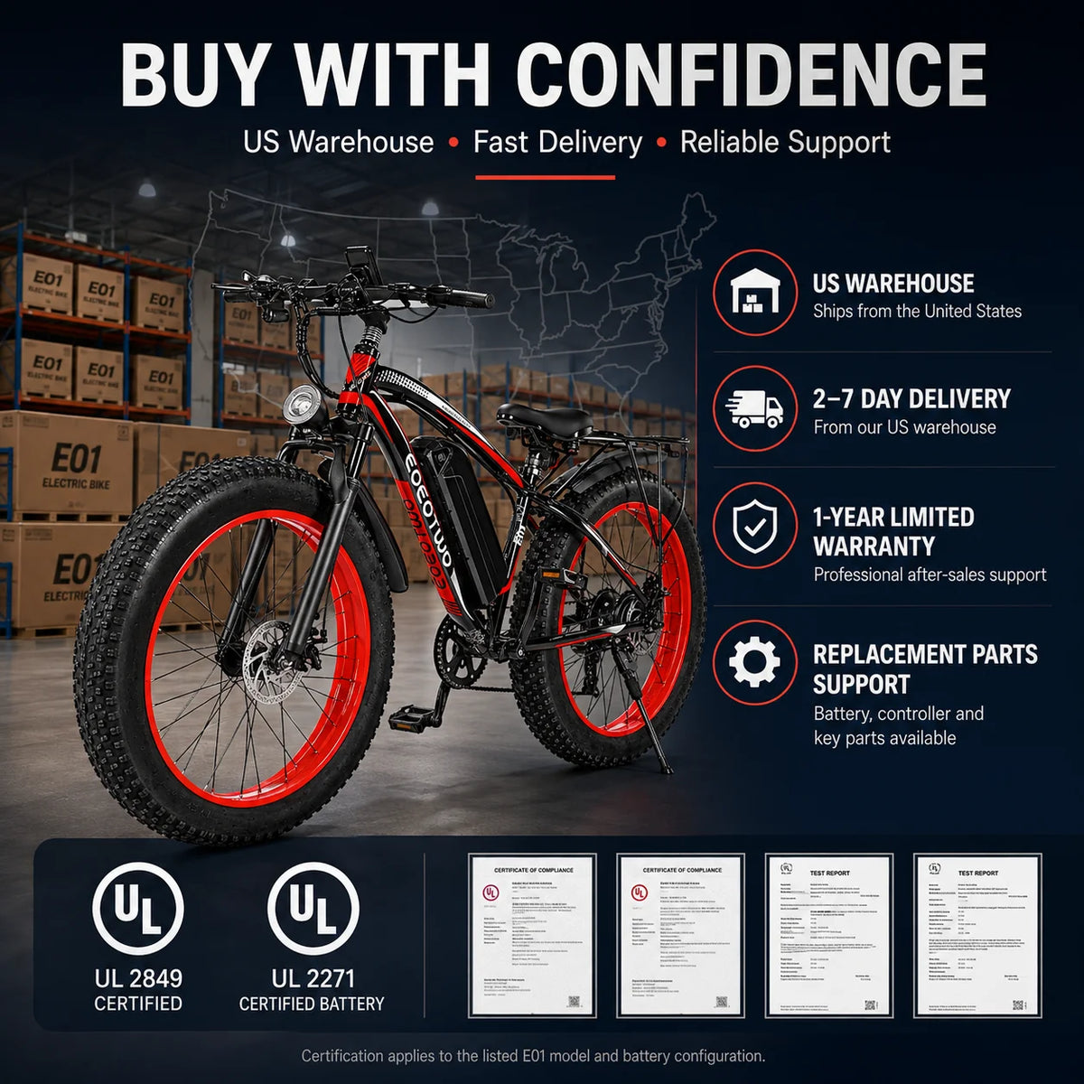 EOEOTWO 1000W Fat Tire Electric Bike With 48V Battery