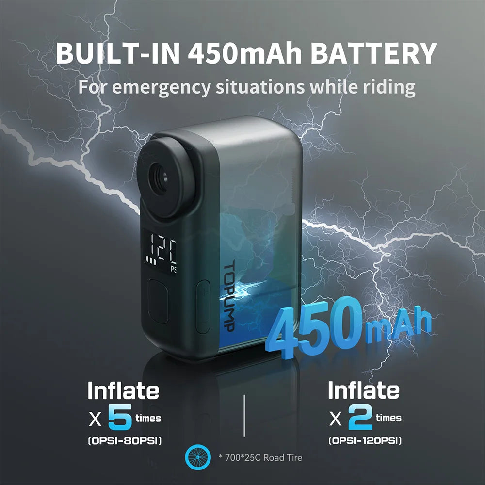 Topump Electric Mini Portable Cordless Bike Tire Inflator Digital Display