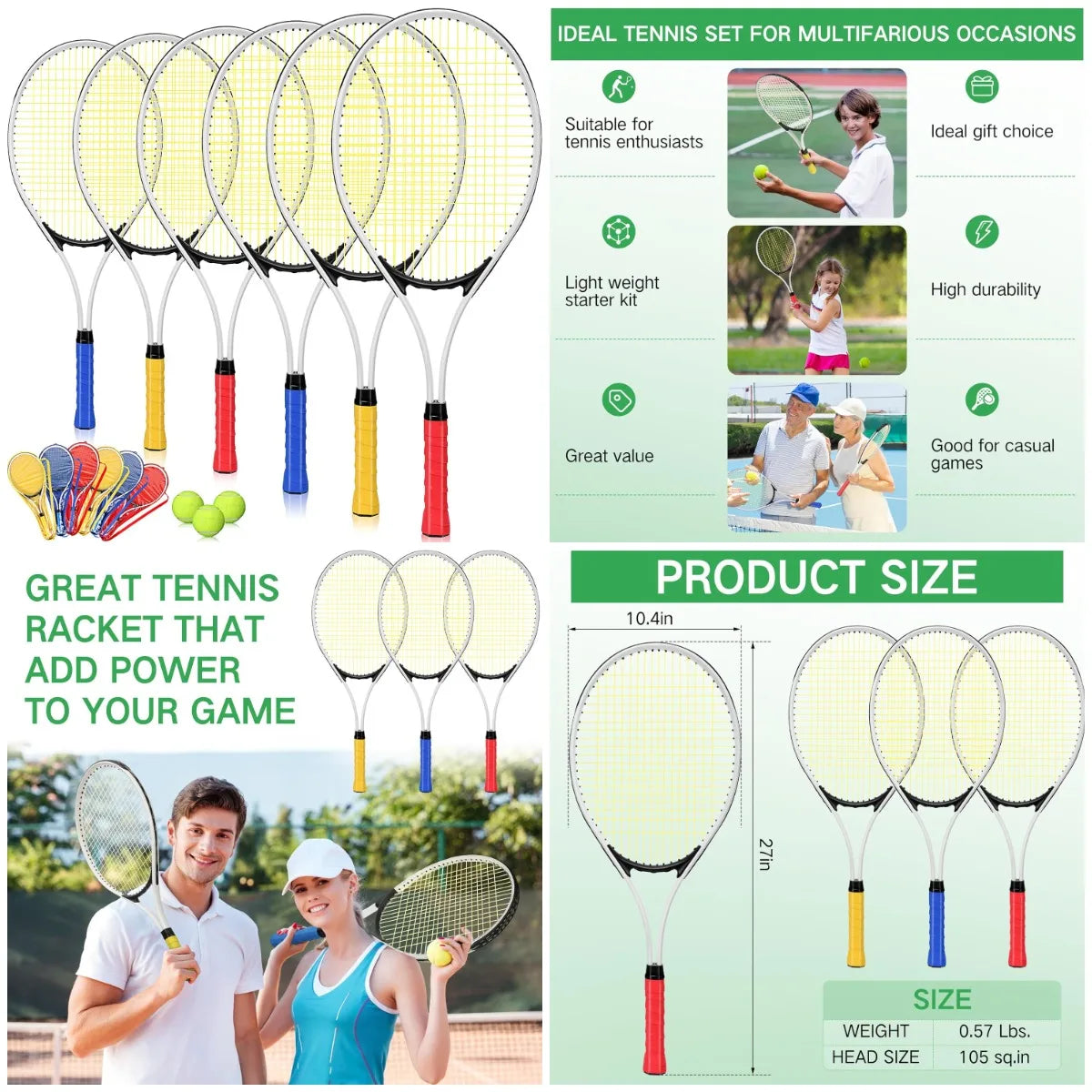 YTYIN Six Player Tennis Racket Set With Three Balls Lightweight