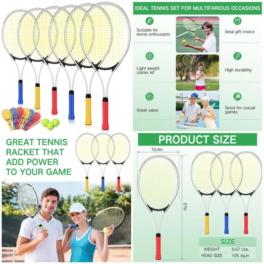 YTYIN Six Player Tennis Racket Set With Three Balls Lightweight