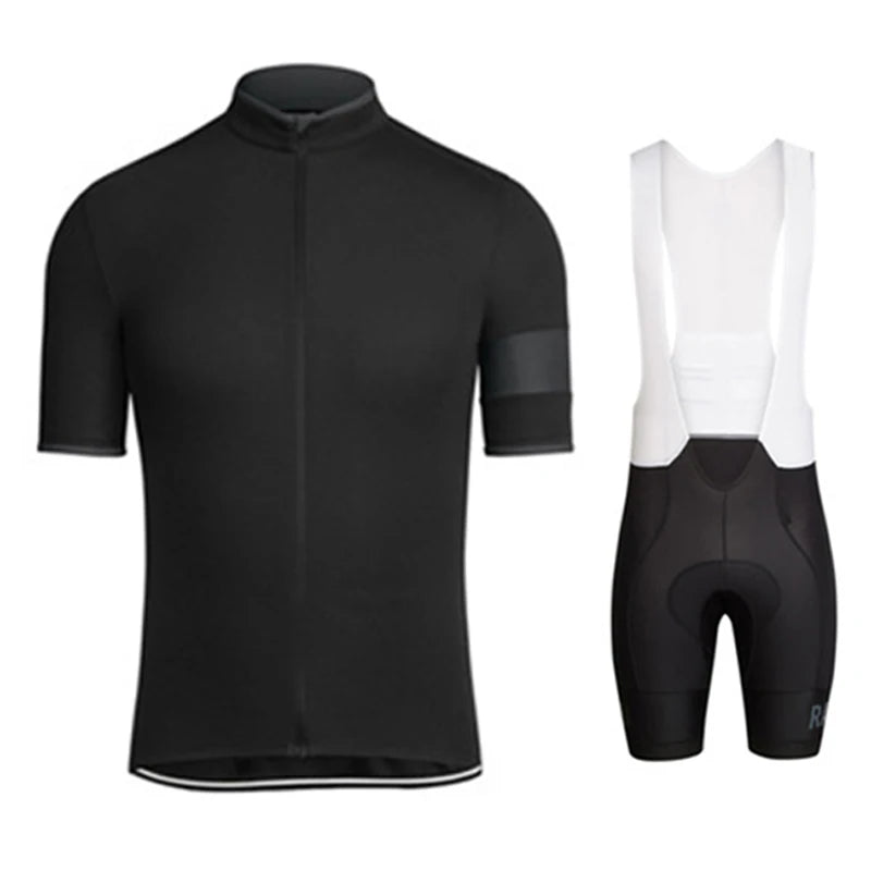 Men's Black Short Sleeve Cycling Jersey Set With GEL Bib Shorts