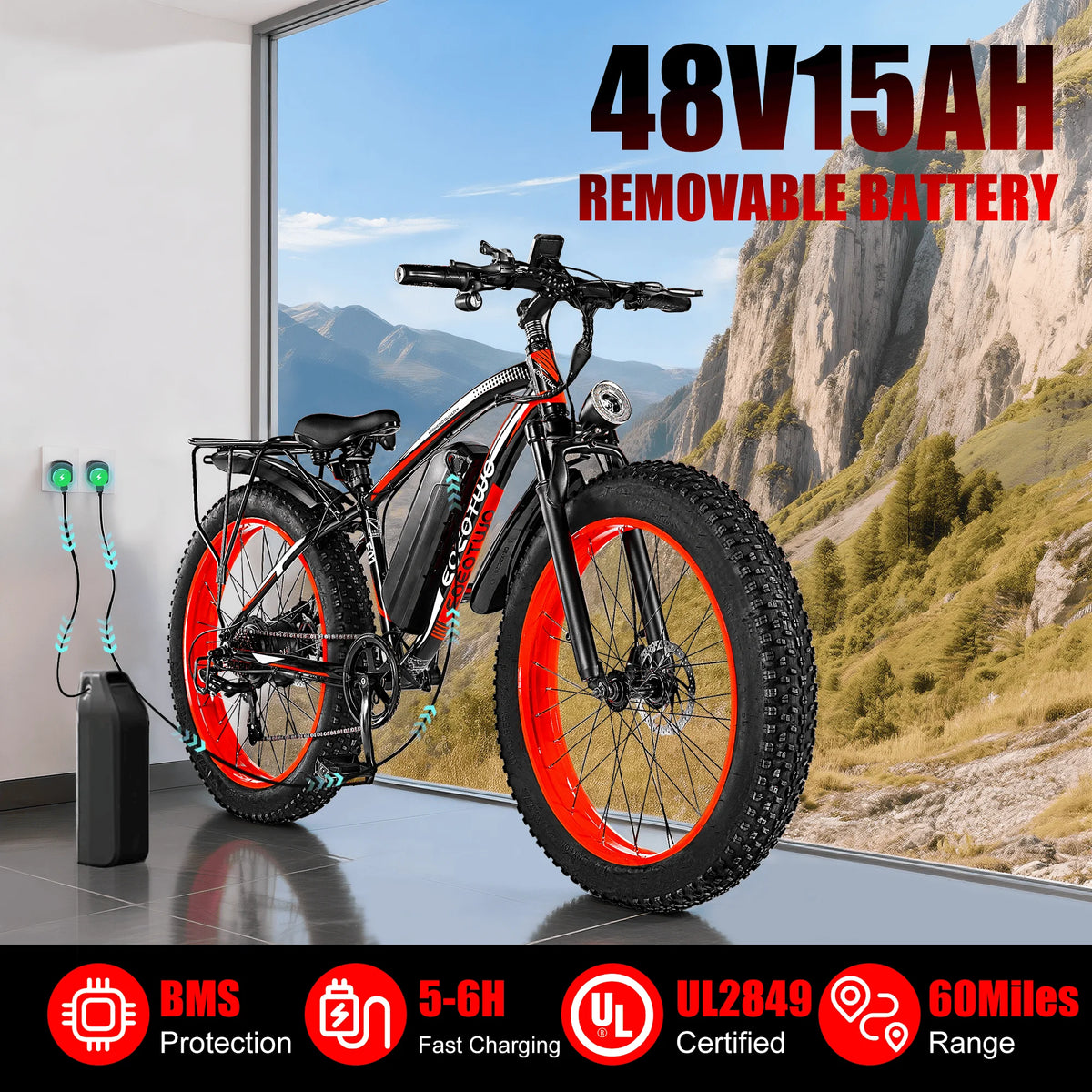 EOEOTWO 1000W Fat Tire Electric Bike With 48V Battery