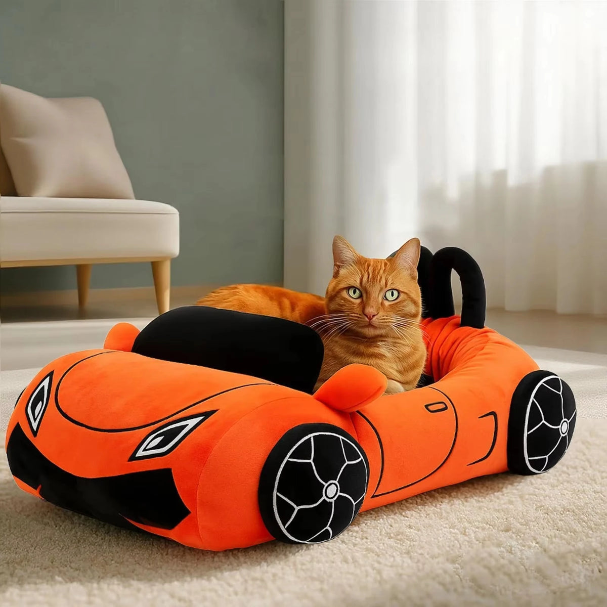 CWV Supercar Design Coral Fleece Cat Bed With Pillow