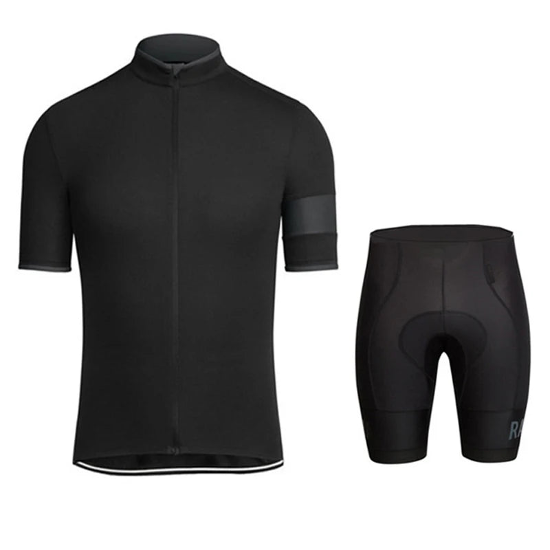 Men's Black Short Sleeve Cycling Jersey Set With GEL Bib Shorts