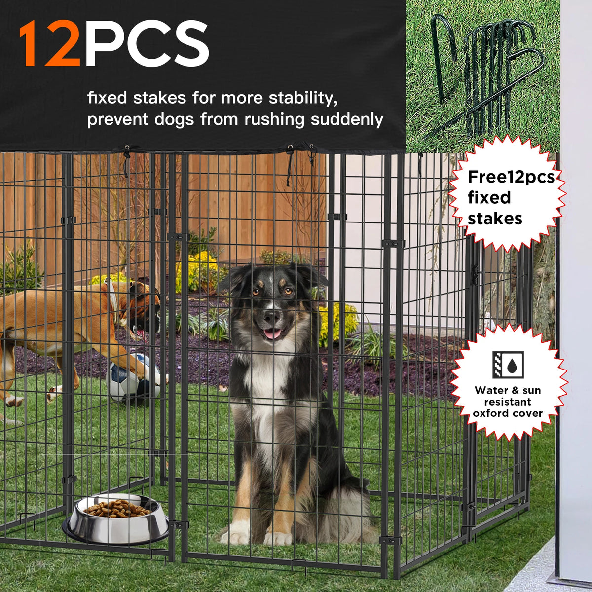 Heavy Duty Metal Dog Kennel With Removable Waterproof Cover