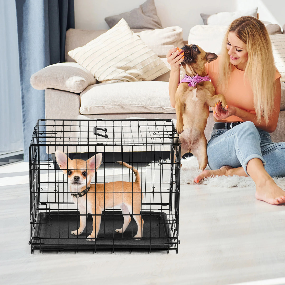 JHK Single Door Folding Metal Wire Pet Kennel Indoor Outdoor