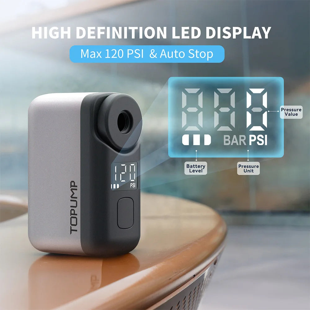 Topump Electric Mini Portable Cordless Bike Tire Inflator Digital Display
