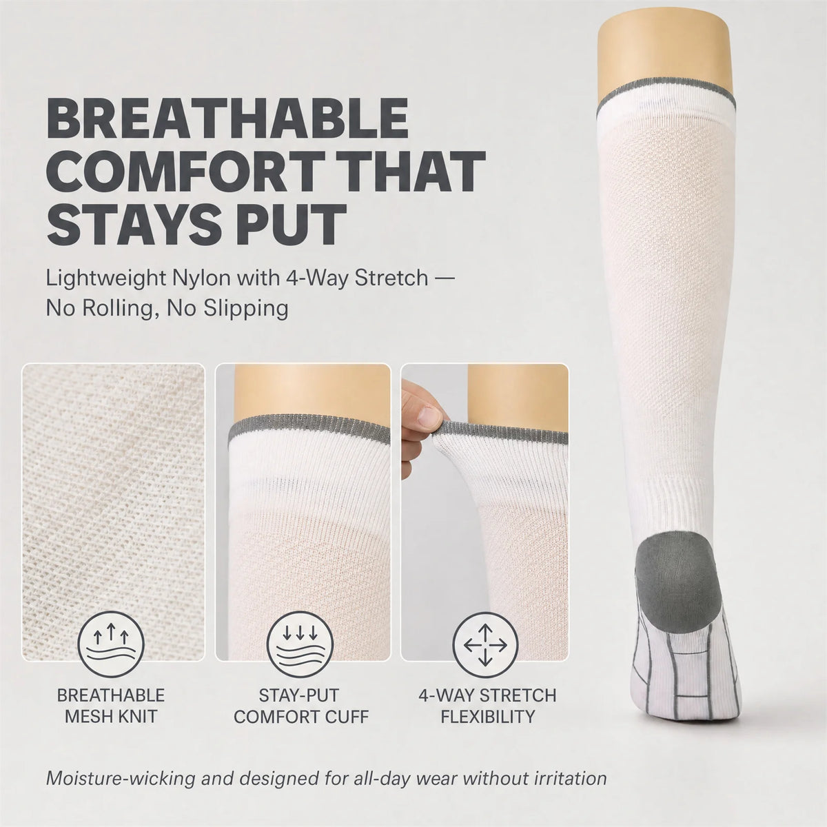 Unisex Nylon Compression Socks 20-30mmHg Knee High Athletic Support