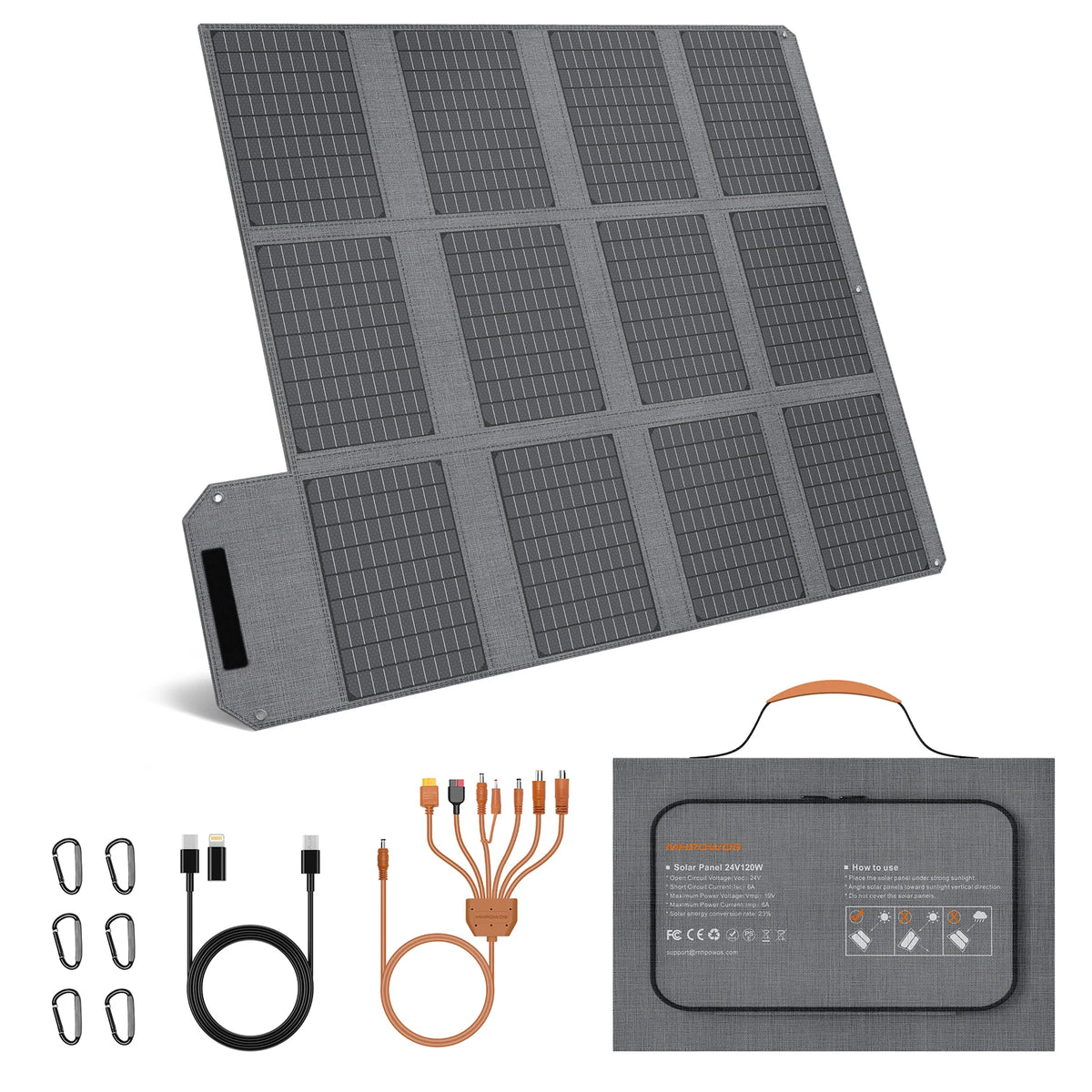 MHPOWOS 120W Foldable Solar Panel With Usb Dc Outputs Camping