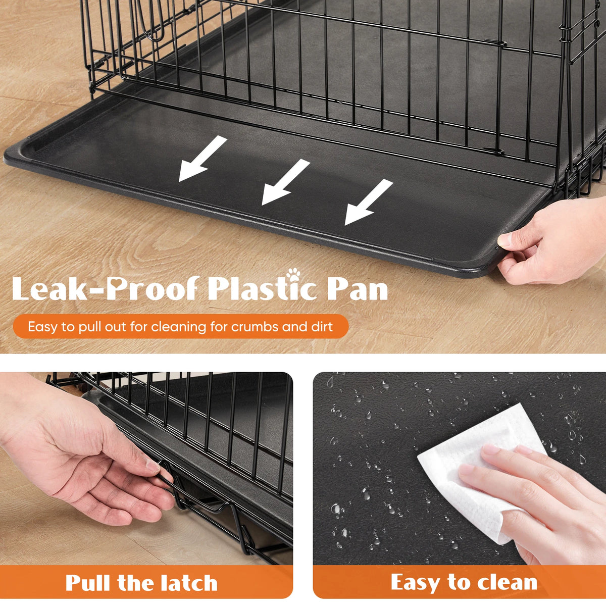 JHK Double Door Folding Metal Wire Dog Crate With Tray