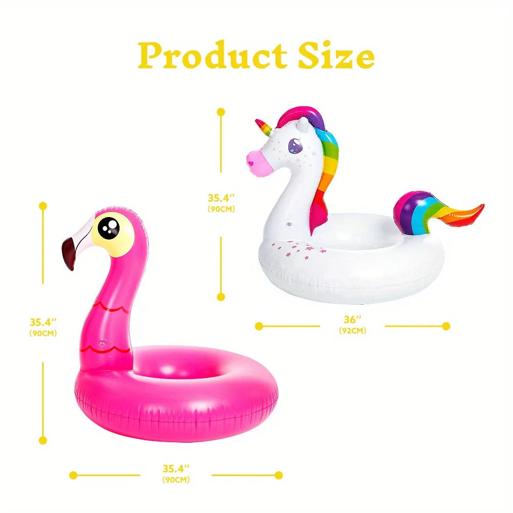 Joyfy Flamingo Unicorn Pool Floats 2 Pack Inflatable Tubes For Kids