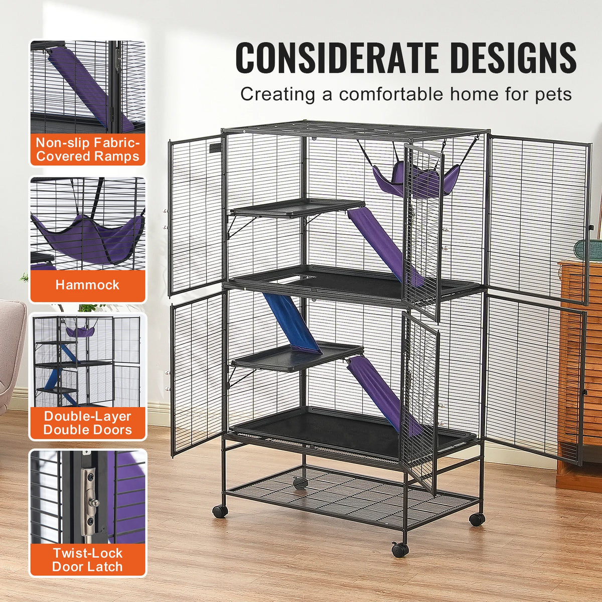 SucceBuy Metal Rolling Small Animal Multi Tier Pet Cage