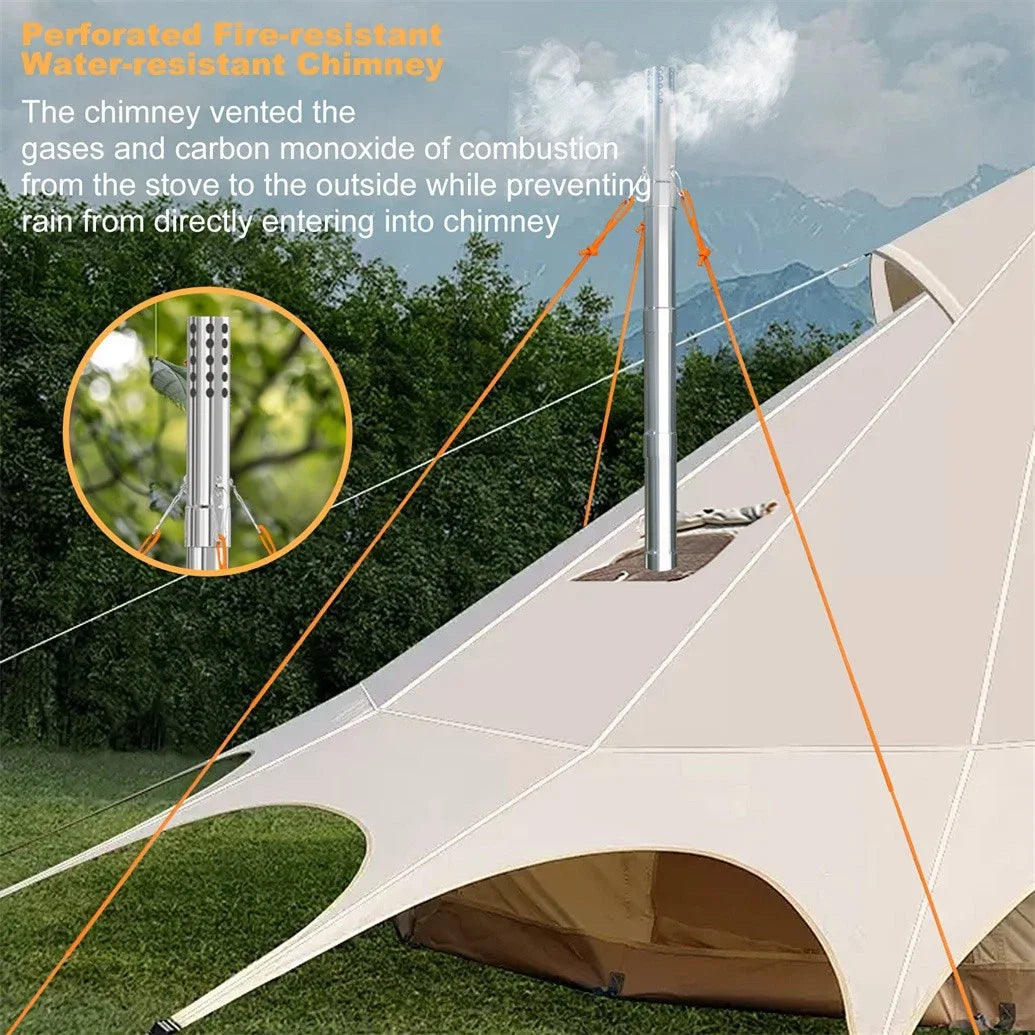 Unho Portable Hot Tent Stove With 6 Stainless Chimney Pipes For Outdoor Heating And Cooking
