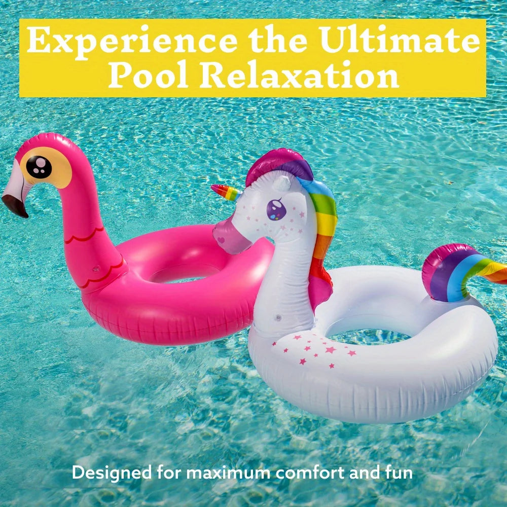 Joyfy Flamingo Unicorn Pool Floats 2 Pack Inflatable Tubes For Kids