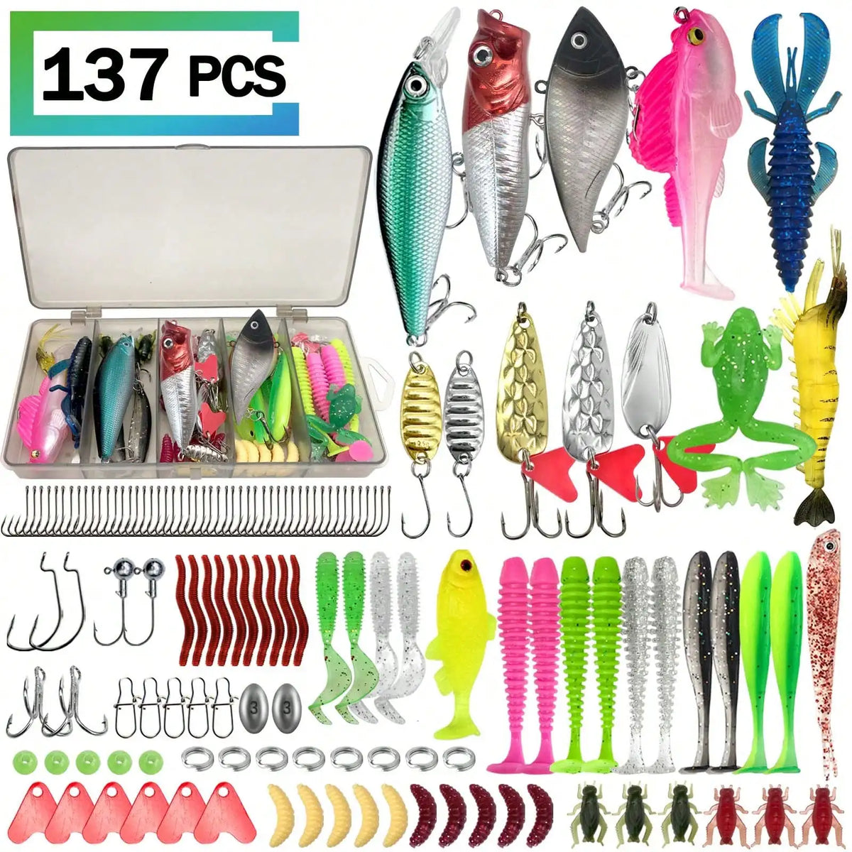 Universal Fishing Lure Set With Tackle Box And Hooks