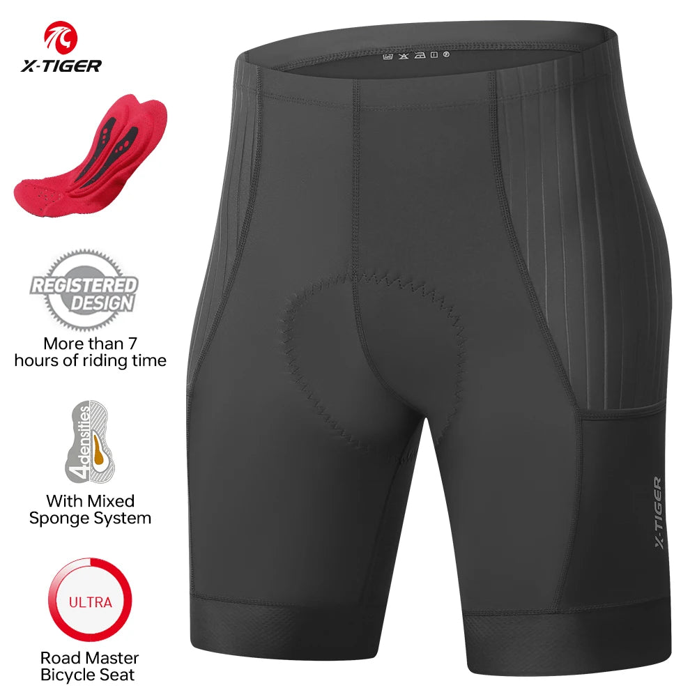 X-Tiger Men's Padded Cycling Shorts For Road And Mountain Biking With Pockets