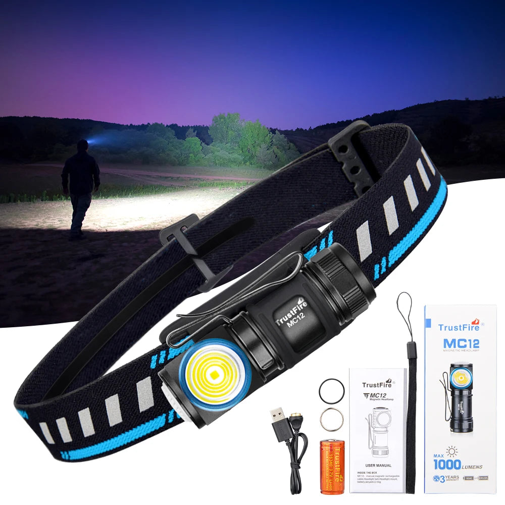 TrustFire MC12 1000 Lumens EDC LED Headlamp With Magnetic Rechargeable Battery