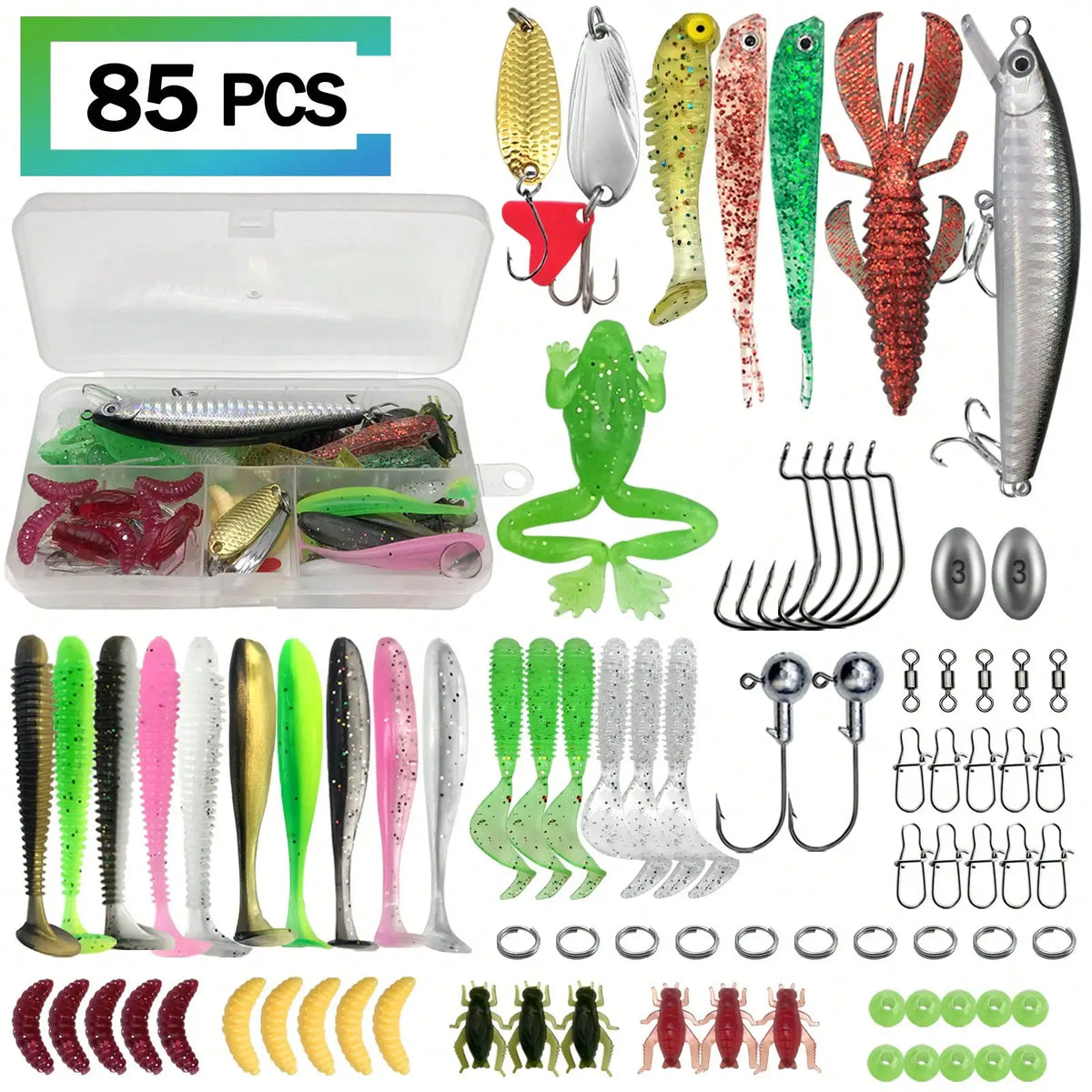 Universal Fishing Lure Set With Tackle Box And Hooks