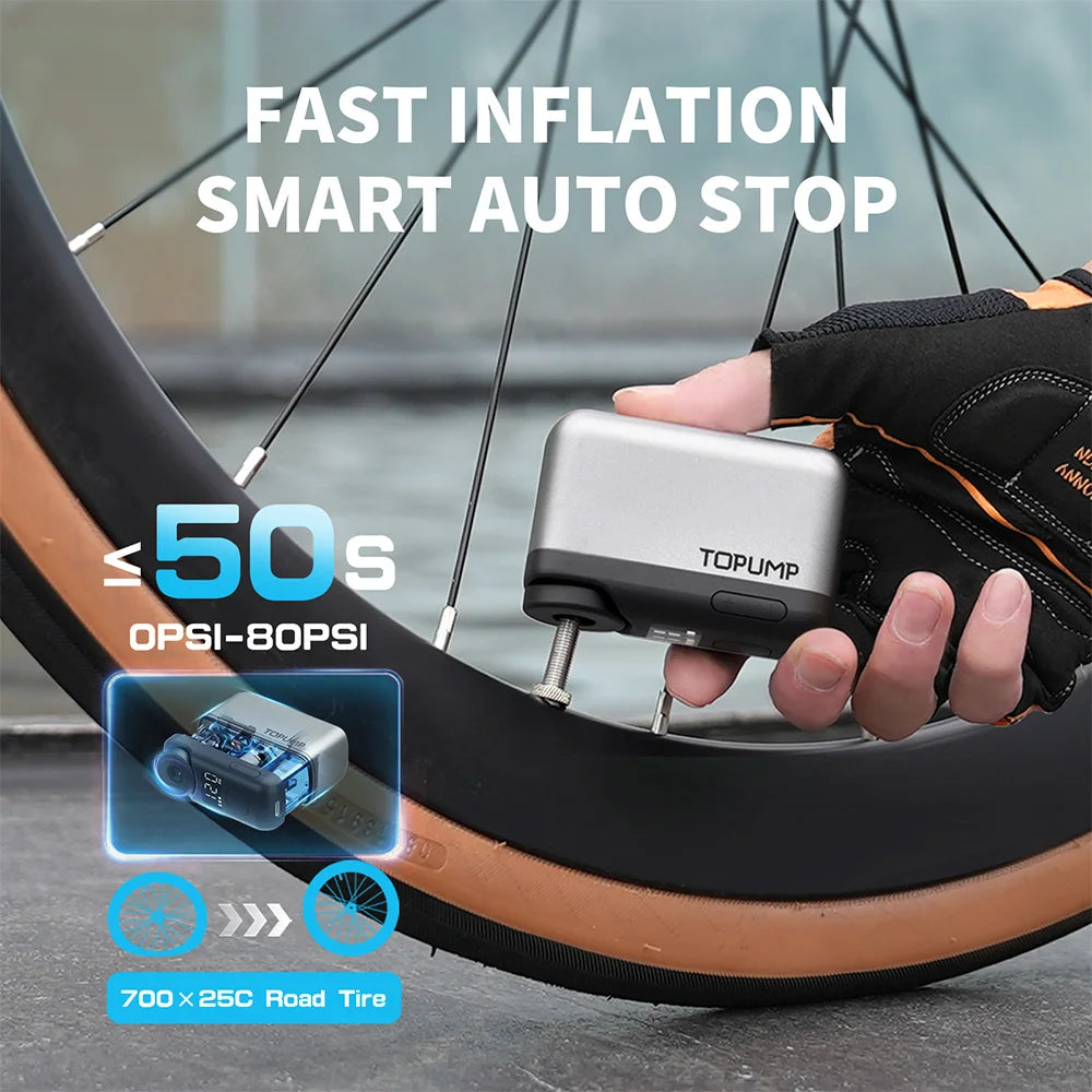 Topump Electric Mini Portable Cordless Bike Tire Inflator Digital Display