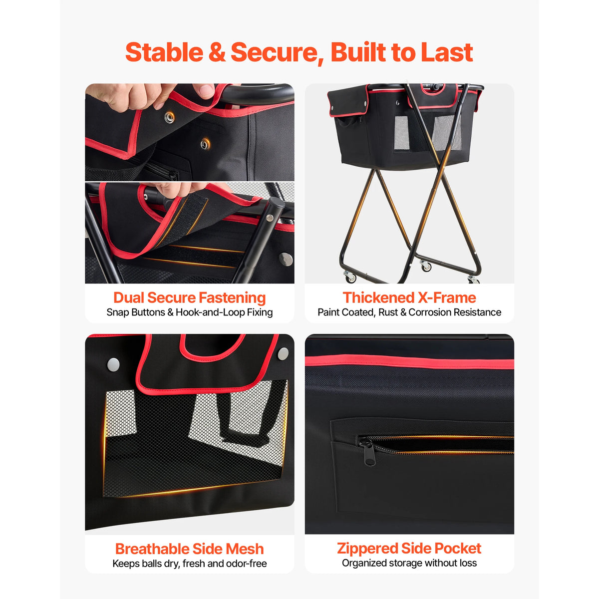SucceBuy Foldable Tennis Ball Hopper With Durable Wheels