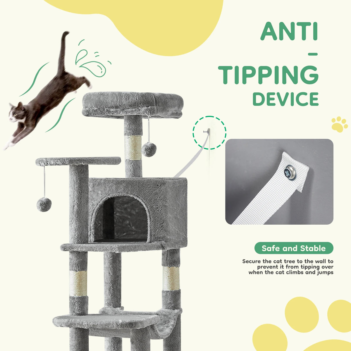 Jhk Sturdy Multi Tier Cat Tree With Sisal Scratching Condo