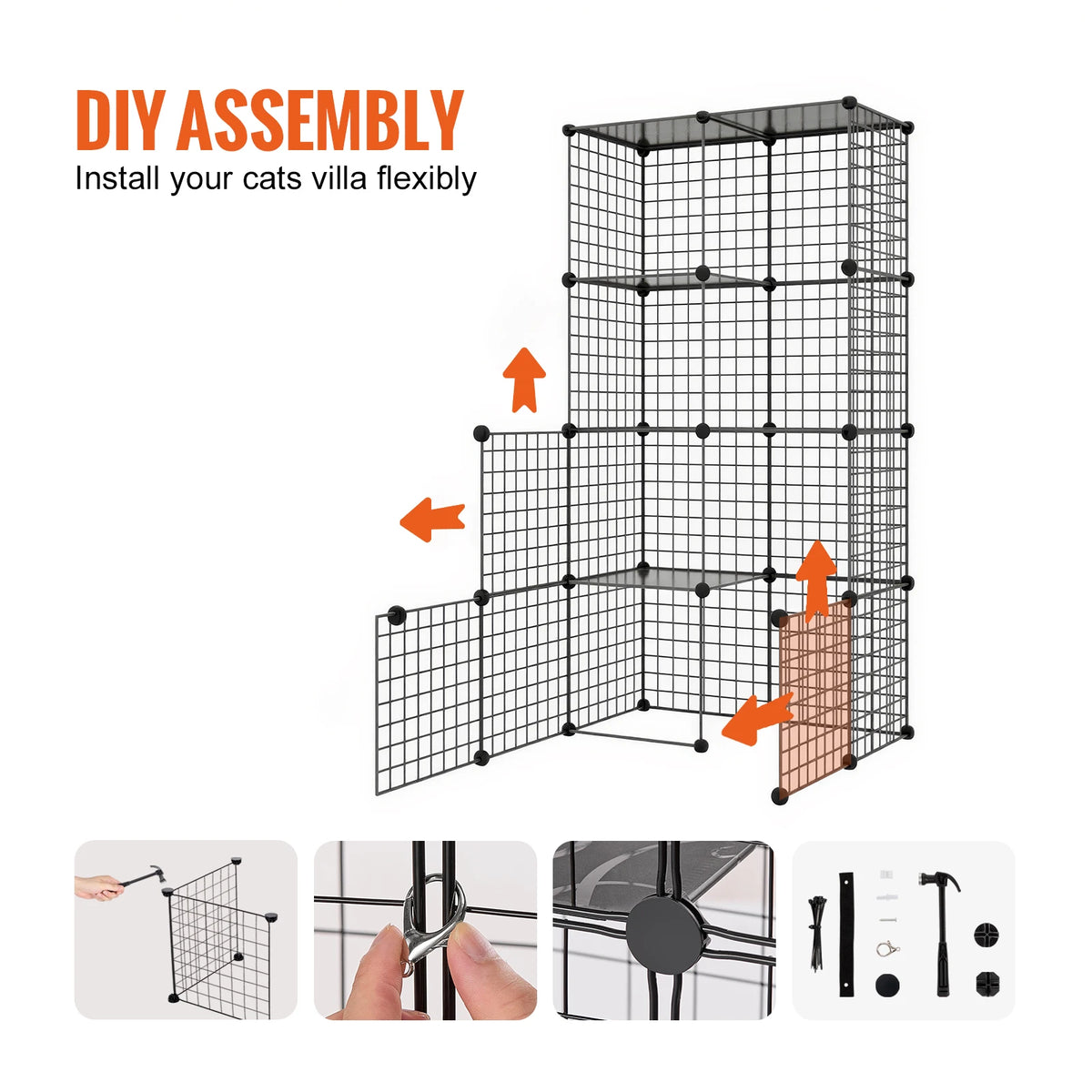 SucceBuy Multilayer Metal Cat Cage With Hammock And Ramp