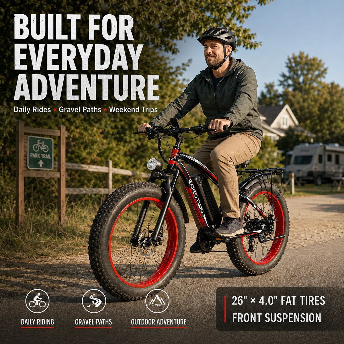 EOEOTWO 1000W Fat Tire Electric Bike With 48V Battery