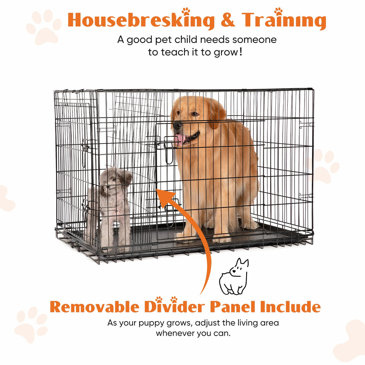 JHK Double Door Folding Metal Wire Dog Crate With Tray