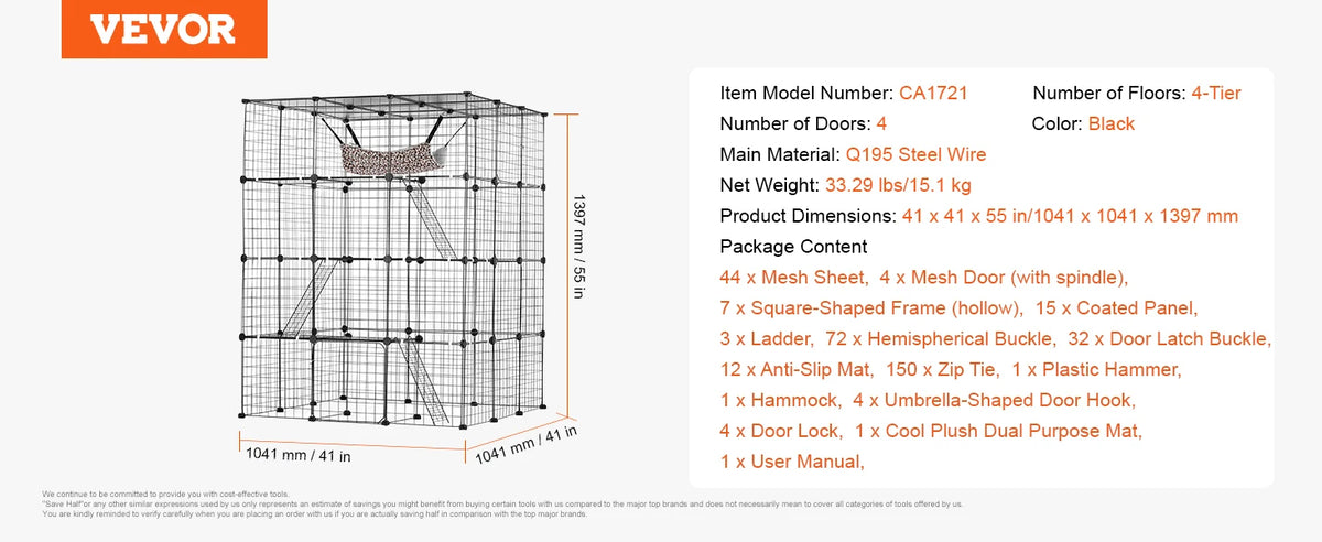 SucceBuy Multilayer Metal Cat Cage With Hammock And Ramp