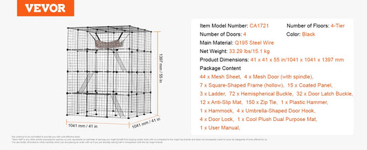 SucceBuy Multilayer Metal Cat Cage With Hammock And Ramp