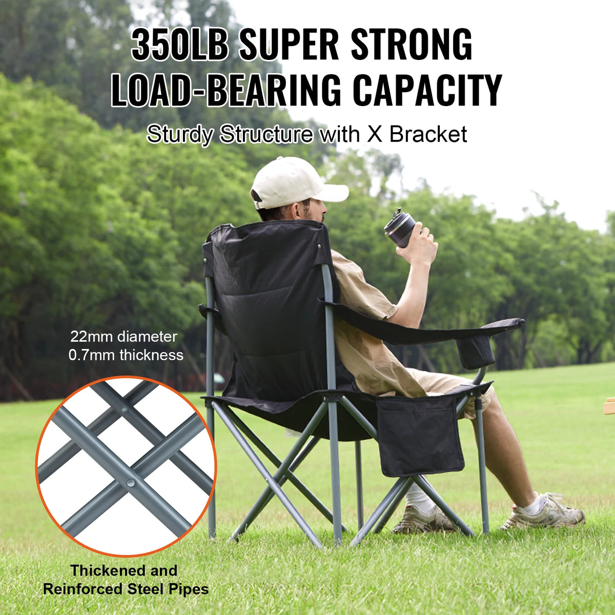 Vevor Portable Folding Chair With Lumbar Support And Armrests