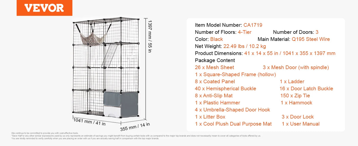 SucceBuy Multilayer Metal Cat Cage With Hammock And Ramp