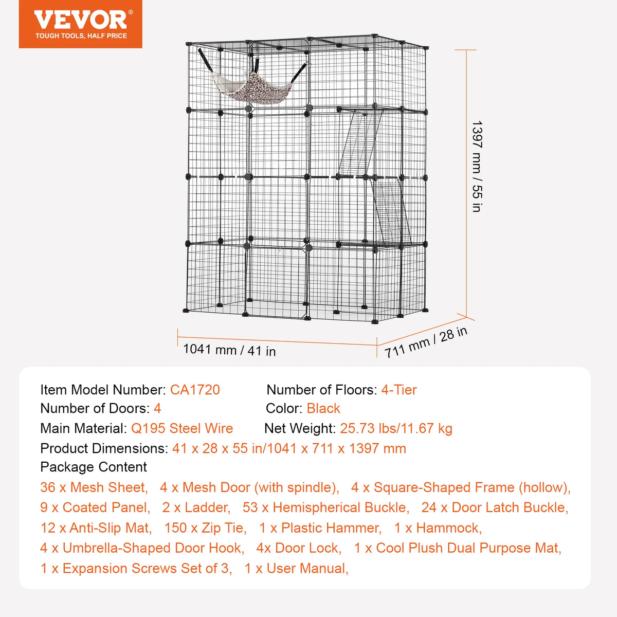 SucceBuy Multilayer Metal Cat Cage With Hammock And Ramp