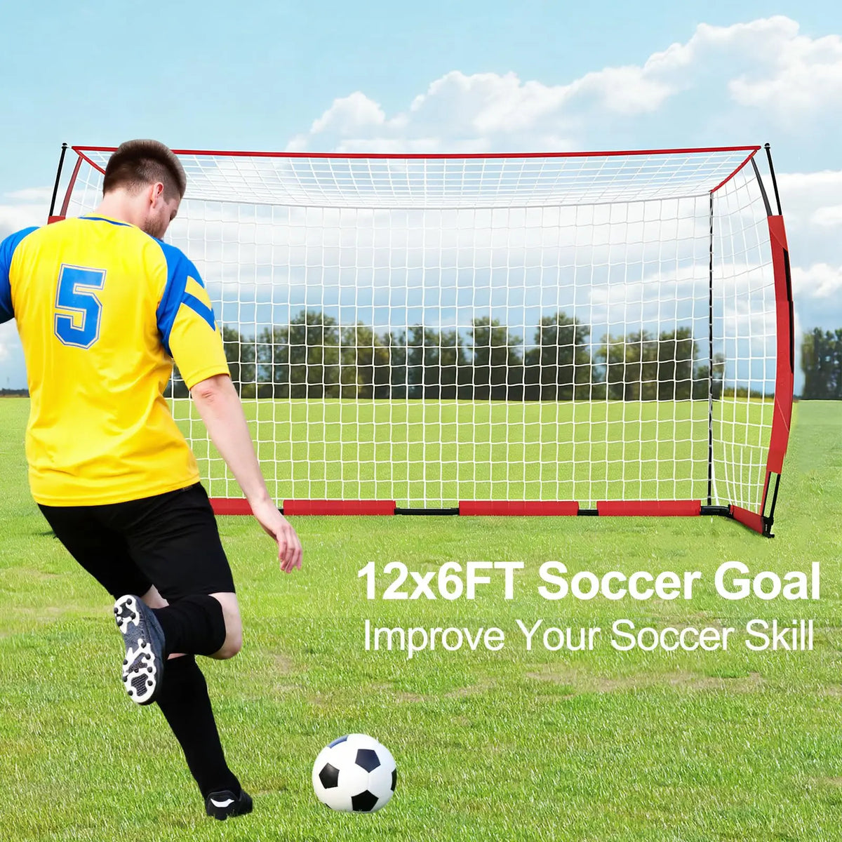 Himiss Heavy Duty Metal Frame Portable 12x6ft Backyard Soccer Goal With Fiberglass Support