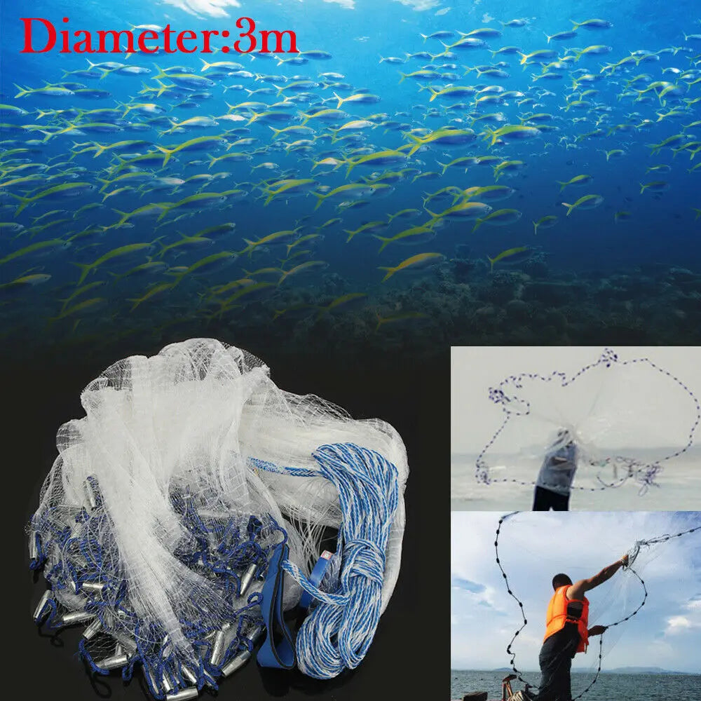 Dense Monofilament Fishing Cast Net With Steel Sinkers