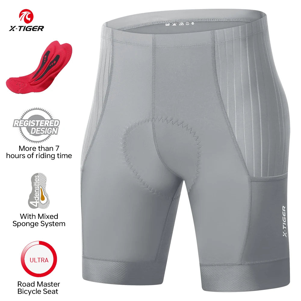 X-Tiger Men's Padded Cycling Shorts For Road And Mountain Biking With Pockets
