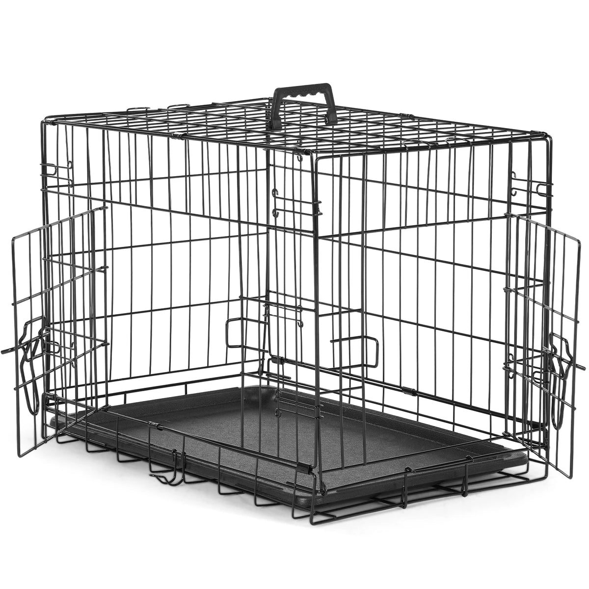 JHK Double Door Folding Metal Wire Dog Crate With Tray