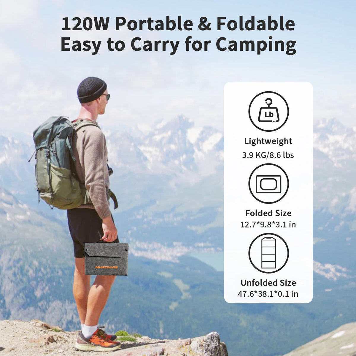 MHPOWOS 120W Foldable Solar Panel With Usb Dc Outputs Camping